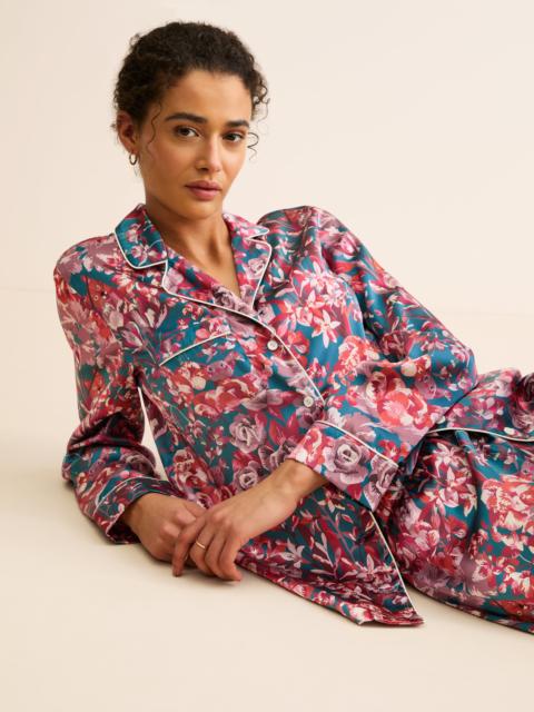 Derek Rose Women's Silk Pajamas London Garden Multi Teal