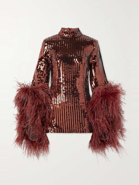 Taller Marmo Del Rio Disco feather-trimmed sequined tulle mini dress