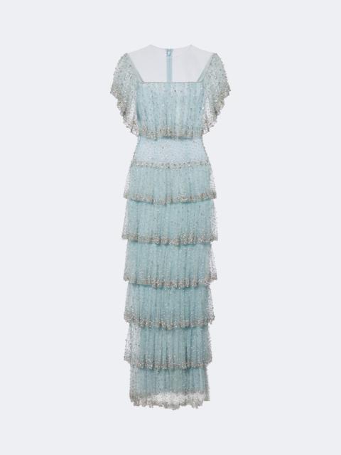 COSTARELLOS Crystal-embellished tiered mesh gown
