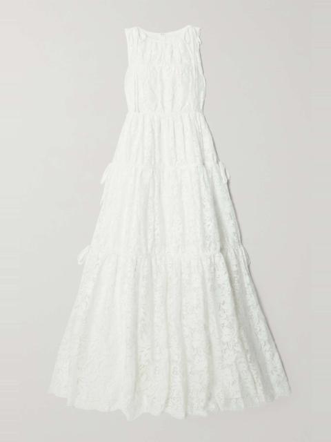Isla tie-detailed tiered cotton-blend lace gown