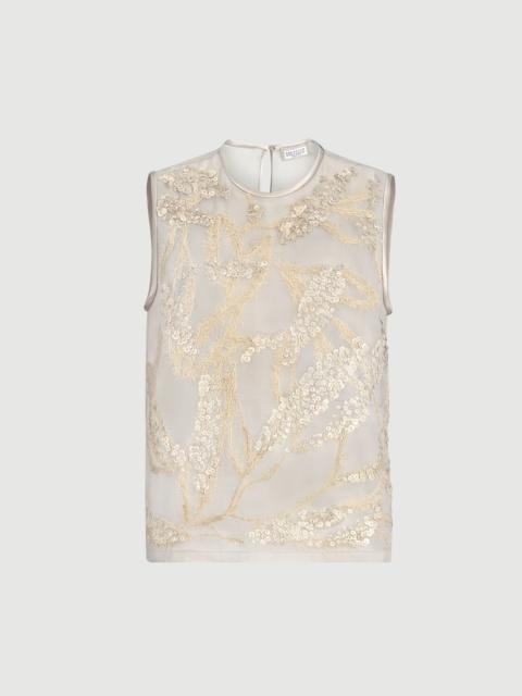 Brunello Cucinelli Crispy silk top with dazzling seabed embroidery