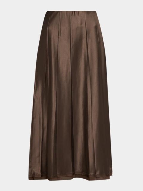 Vince Pleated Satin Midi Skirt