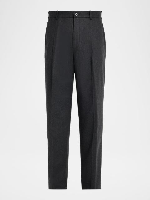 Theory Men's Cashmere Flannel Relaxed-Fit Pleated Trousers
