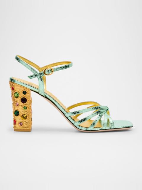 Valentino Metallic Jewel Ankle-Strap Sandals