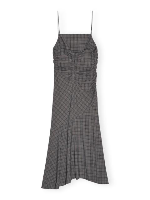 CHECKERED RUCHED LONG SLIP DRESS