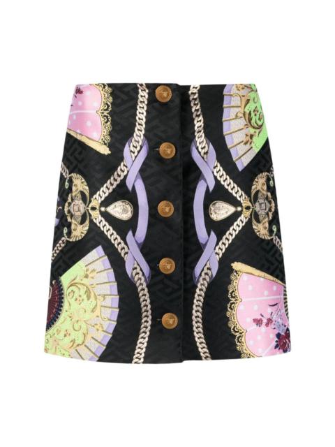 graphic-print Medusa Head button skirt