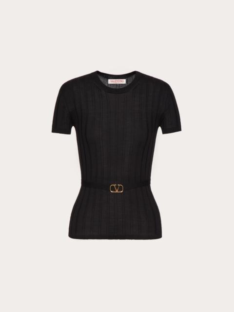 WOOL JUMPER WITH VLOGO SIGNATURE BELT DETAIL