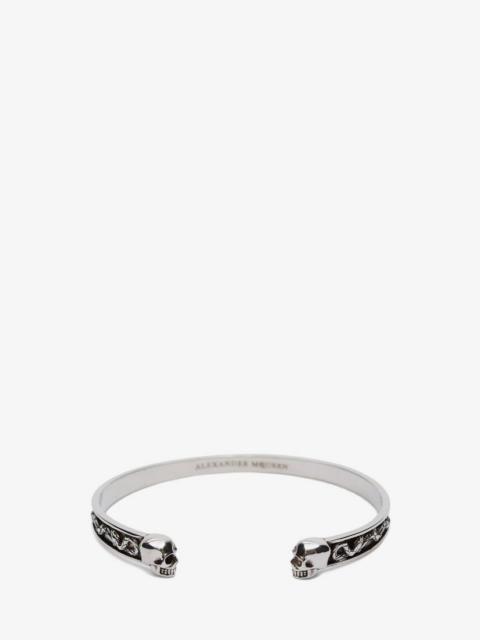 Alexander McQueen Twin Skull Bracelet in Antique Silver