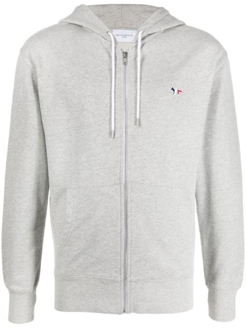 logo-patch zip-up drawstring hoodie
