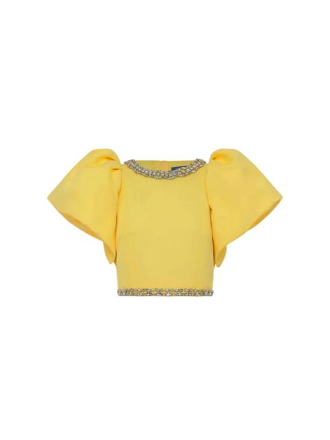 LEO LIN Lucia Embellished Satin Crop Top yellow