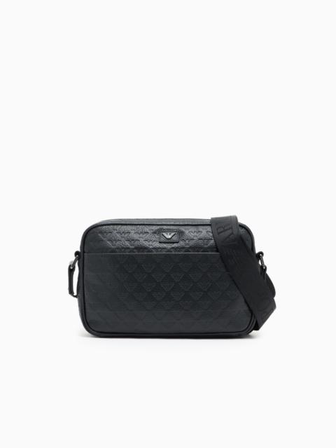 EMPORIO ARMANI LEATHER SHOULDER BAG WITH ALL-OVER EMBOSSED EAGLE