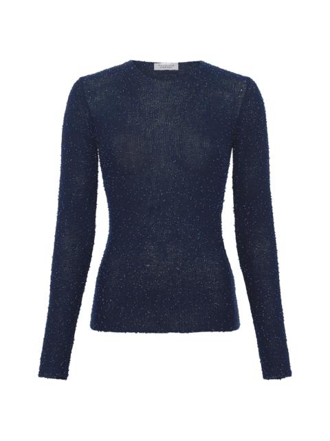 Nello Knit Sweater in Electric Navy Beaded Cashmere Silk