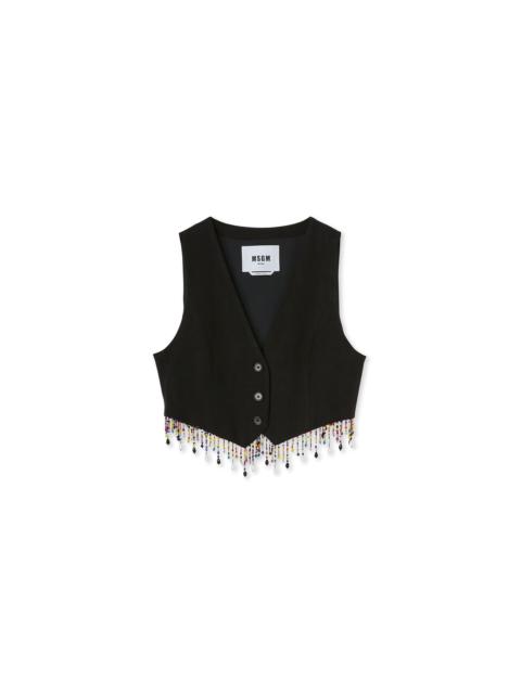 Blended linen vest with embroidered beads