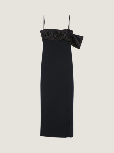 Givenchy SLICED LONG DRESS IN CREPE CADY WITH EMBROIDERED BOW