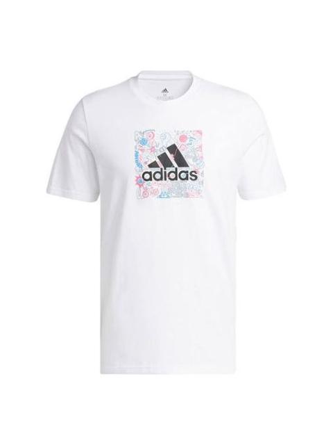 Men's adidas Minimalistic Alphabet Large Logo Printing Casual Round Neck Short Sleeve White T-Shirt 