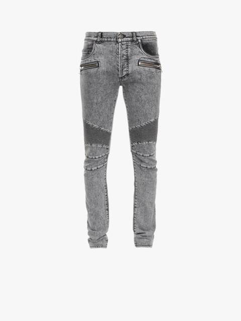 Balmain Slim gray cotton jeans with Balmain monogram