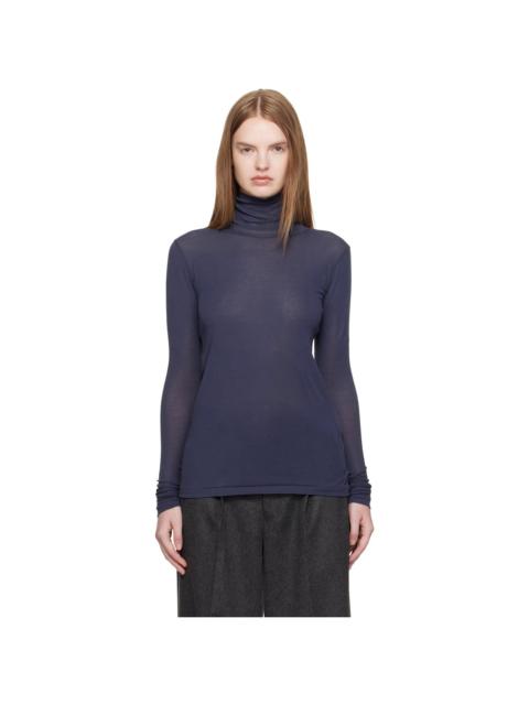 AURALEE Navy Super High Gauge Sheer Rib Turtleneck