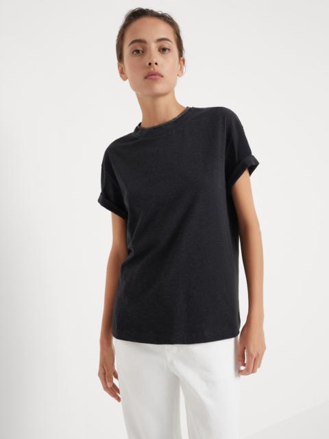 Stretch cotton jersey T-shirt with precious faux-layering