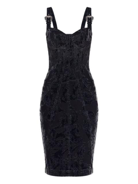 VERSACE JEANS COUTURE buckled floral-pattern midi cocktail dress