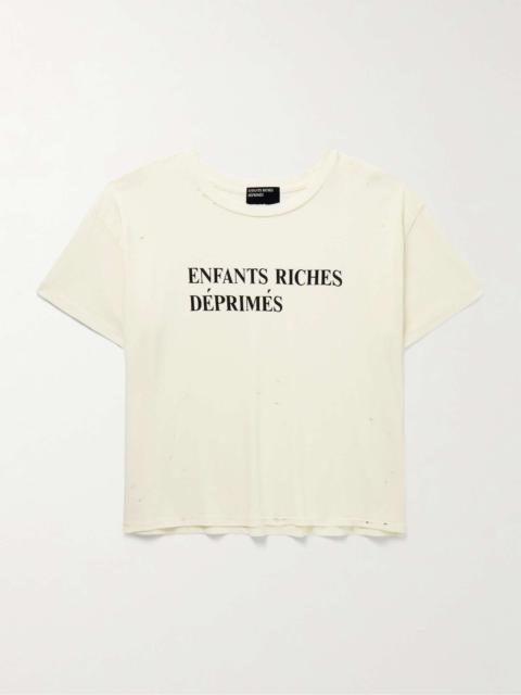 Enfants Riches Déprimés Cropped Distressed Logo-Print Cotton-Jersey T-Shirt