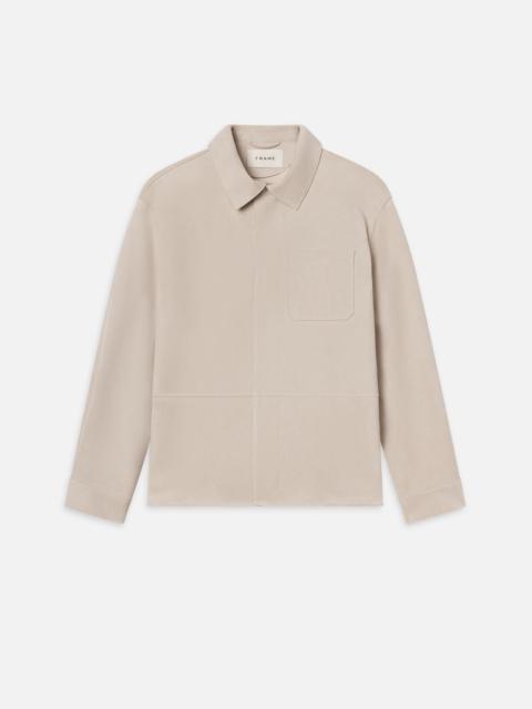 FRAME Suede Overshirt in Stone Beige