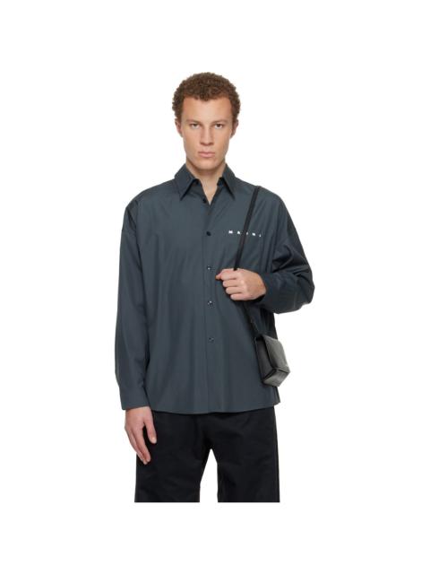 Marni Gray Peeping Marni Logo Organic Poplin Shirt