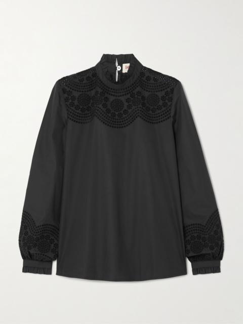 EMPORIO SIRENUSE Mona broderie anglaise cotton-blend poplin blouse Black