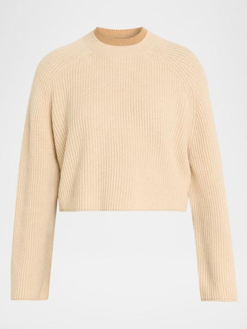 Max Mara Double-Collar Wool Crop Crewneck Sweater