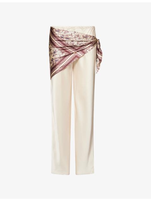 Reformation Gale Detachable-Scarf Satin Trousers
