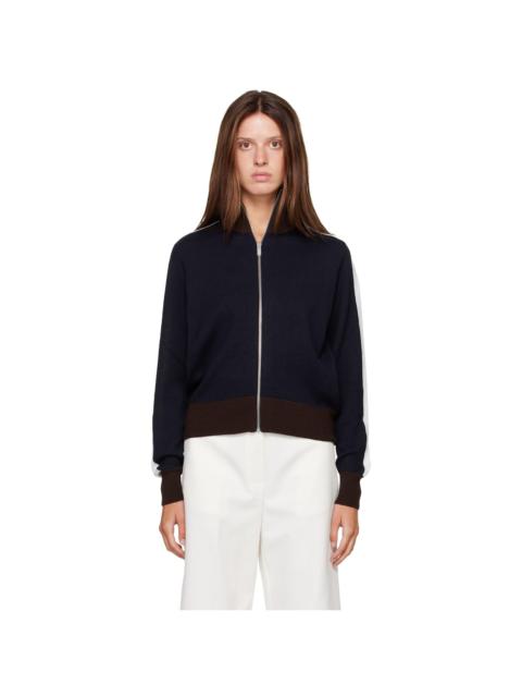 CORDERA Navy & Brown Extrafine Merino Wool Sporty Cardigan