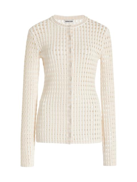 SIMKHAI Gracen Gingham-Knit Cardigan off-white