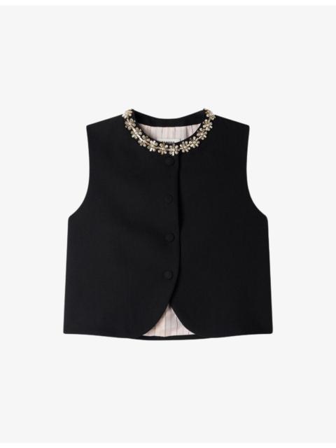 Sandro Sleeveless Jewel-Neck Wool Jacket