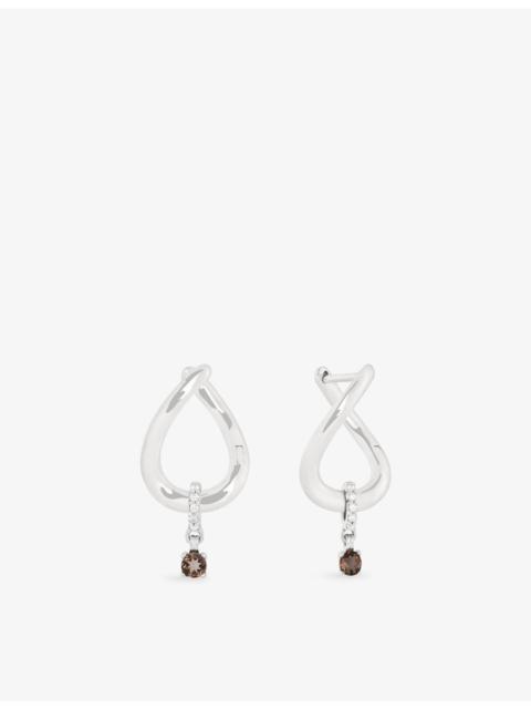 ASTRID & MIYU Molten 14ct White-Gold, Lab-Grown Diamond and Smokey Quartz Huggies