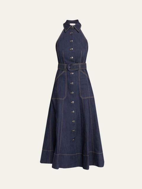 Cinq à Sept Adina Belted Denim Midi Dress