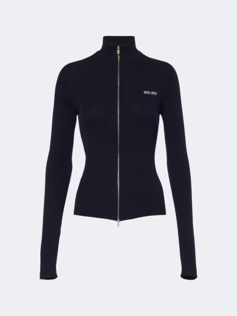 Miu Miu Ribbed-knit cotton zip-up sweater