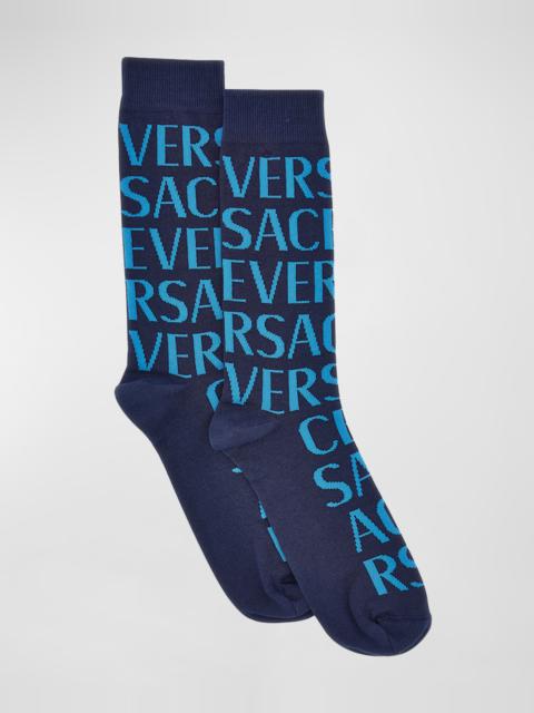 VERSACE Men's Allover Logo Crew Socks
