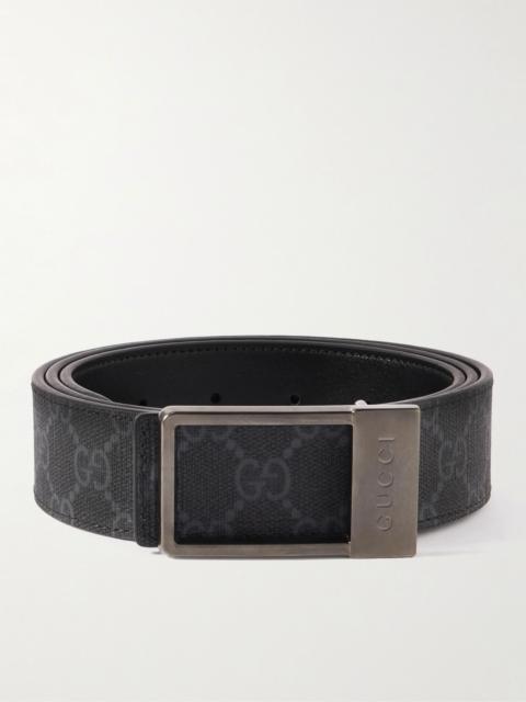 GUCCI 3.5cm Reversible Monogrammed Coated-Canvas and Leather Belt Black
