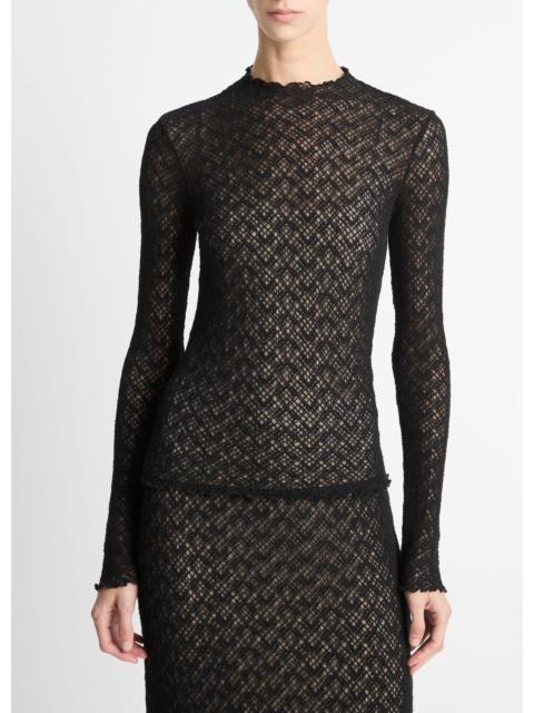 Vince Cotton-Blend Diamond Lace Mock-Neck Long-Sleeve Top