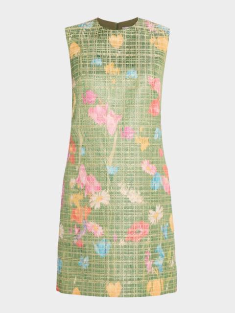 LELA ROSE Floral Raffia Embroidered Tulle Sleeveless Mini Dress
