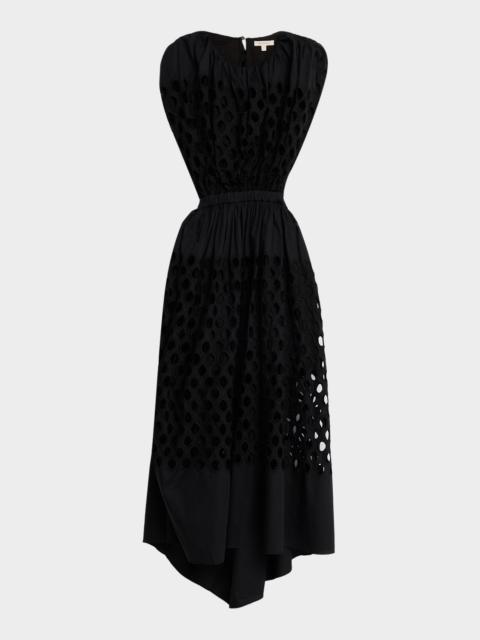 diotima Peplos Sleeveless Dot Broderie Anglaise Cutout Maxi Dress
