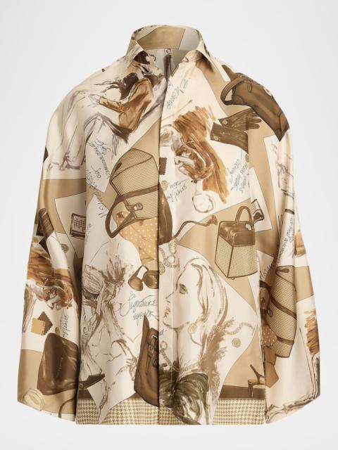 Ralph Lauren Karen Diary-Print Silk Twill Blouse