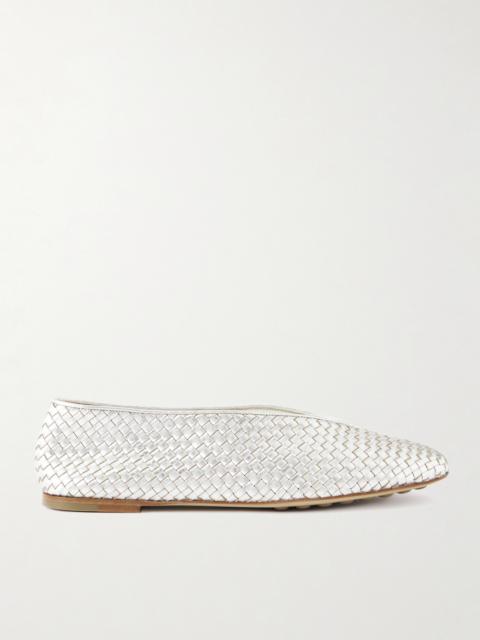 Bottega Veneta Rosa Metallic Intrecciato Leather Ballet Flats