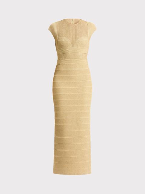 HERVE LEGER TEXTURED SHEER BUSTIER GOWN