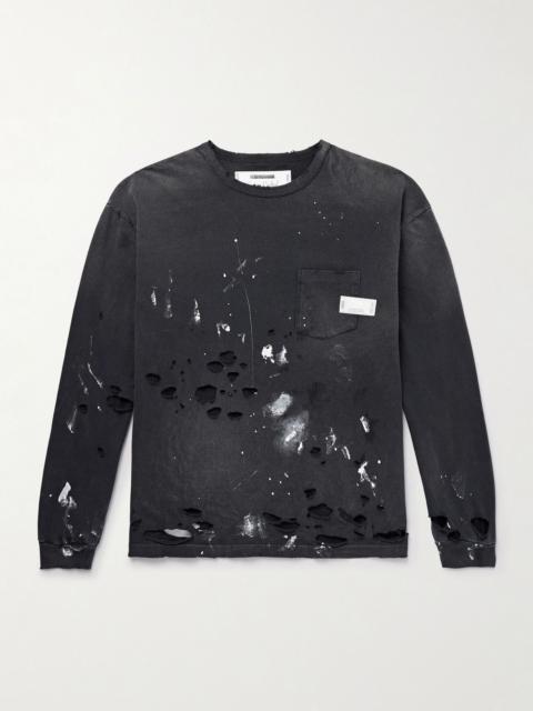 NEIGHBORHOOD Savage Distressed Paint-Splattered Cotton-Jersey T-Shirt Black