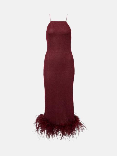 Oséree Lumière feather-trimmed midi dress