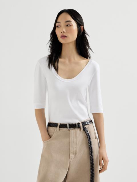 Brunello Cucinelli Stretch cotton ribbed jersey T-shirt with monili