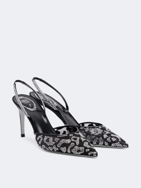 RENE CAOVILLA Embellished mesh slingback pumps
