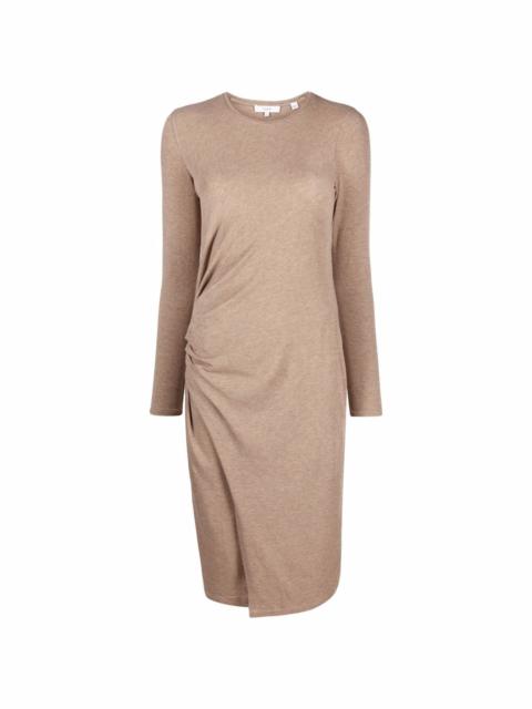 gathered long sleeve midi dress