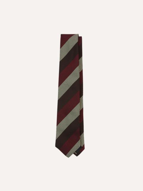 Drake's Brown, Red and Ecru Block Stripe Hand Rolled Silk Grenadine Tie