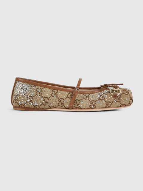 GUCCI Women's GG crystal Gucci Horsebit ballet flat